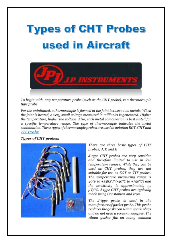 Types of CHT Probes used in Aircraft