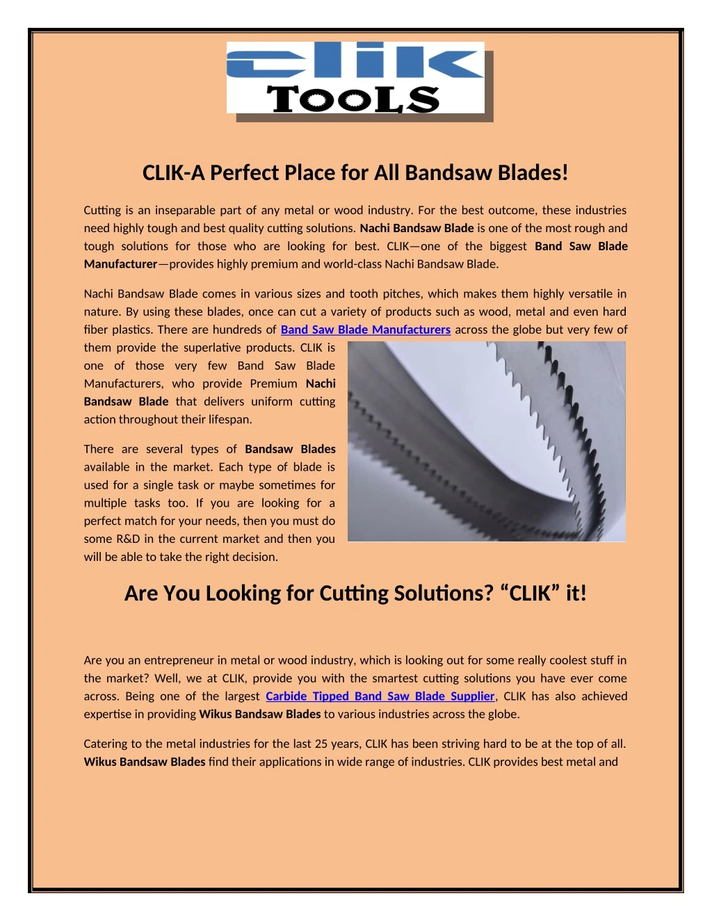 clik a perfect place for all bandsaw blades