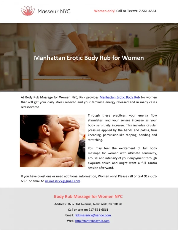 Manhattan Erotic Body Rub for Women