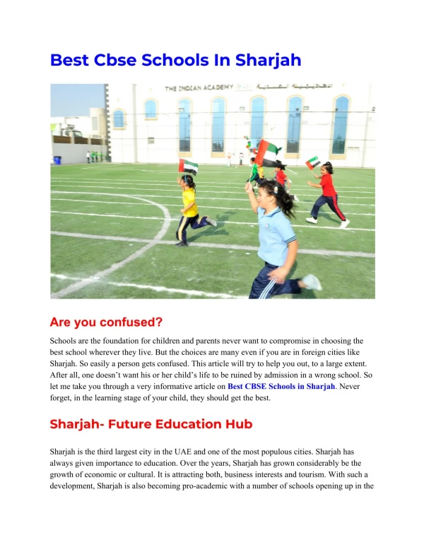 Best Cbse Schools In Sharjah