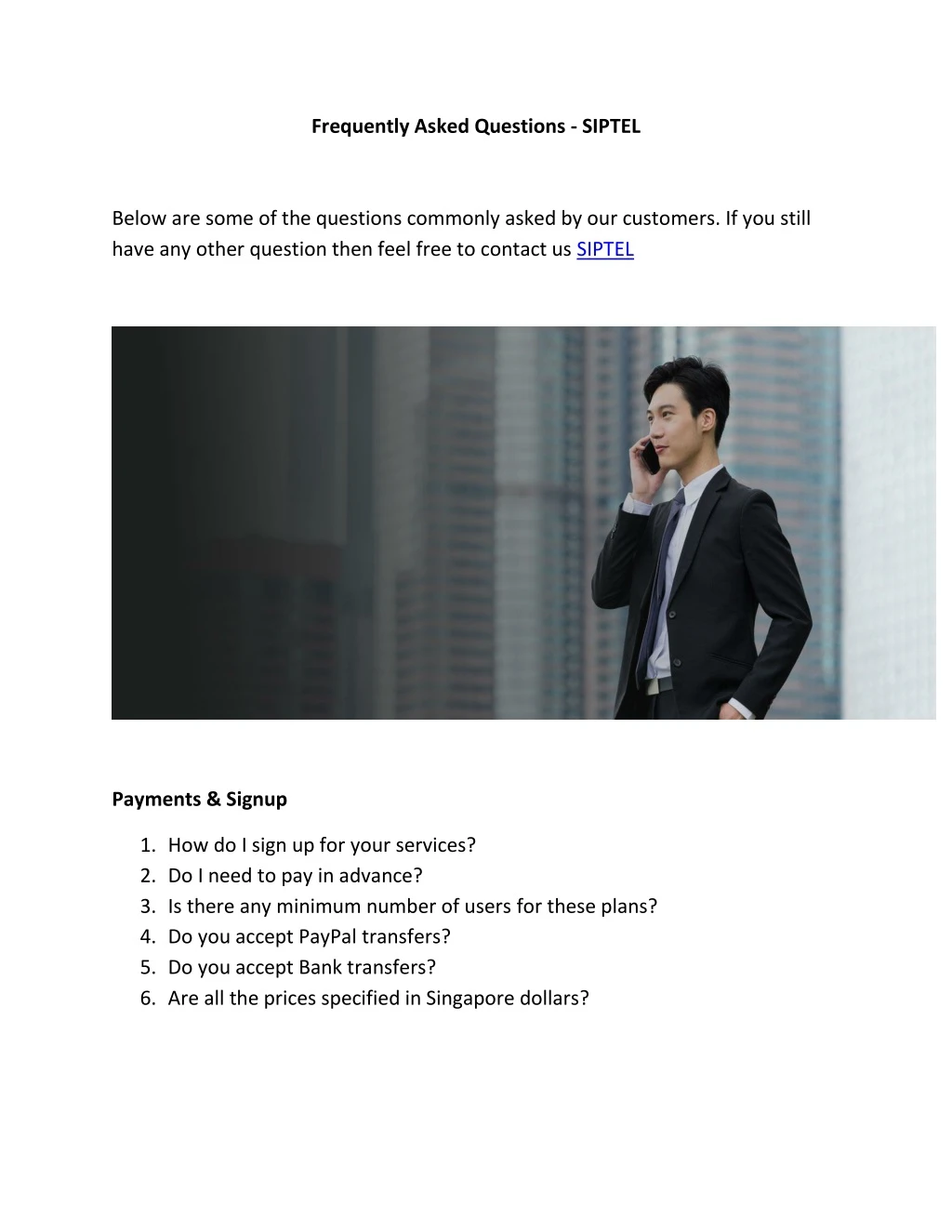 frequently asked questions siptel