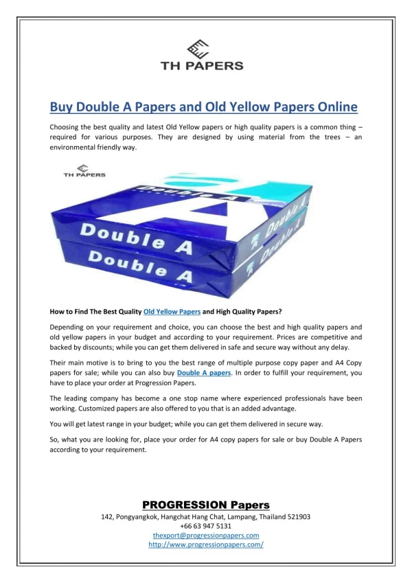 Buy Double A Papers and Old Yellow Papers Online