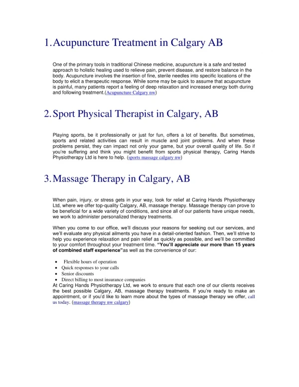Physiotherapy calgary nw | Caring Hands Physiotherapy
