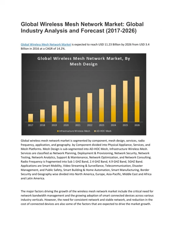 Global Wireless Mesh Network Market: Global Industry Analysis and Forecast (2017-2026)