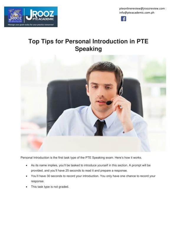 Top Tips for Personal Introduction in PTE Speaking