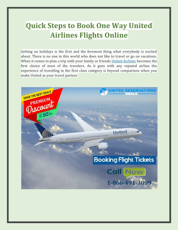 United Airlines Official Site - Quick Steps to Book One Way United Airlines Flights Online