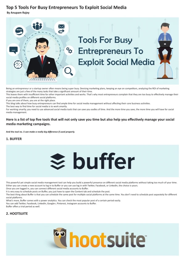 Top 5 Tools For Busy Entrepreneurs To Exploit Social Media
