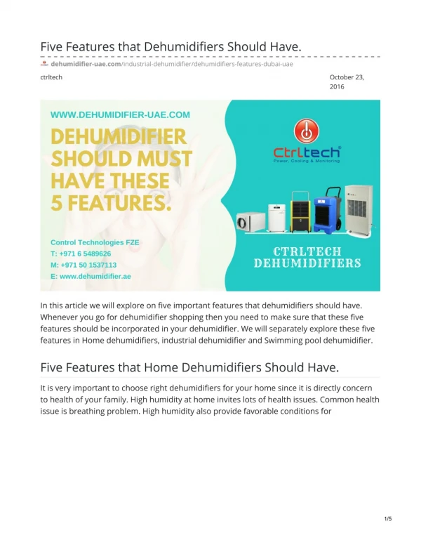 Five Features that Dehumidifiers Should Have #dehumidifier #dehumidifierinUAE #bestdehumidifier