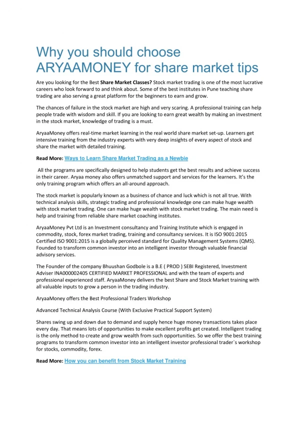 Why you should choose ARYAAMONEY for share market tips