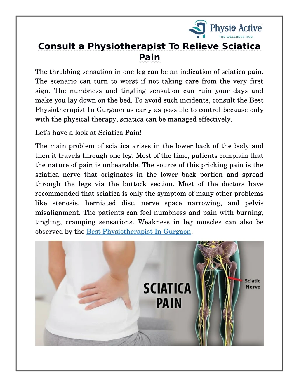 consult a physiotherapist to relieve sciatica pain