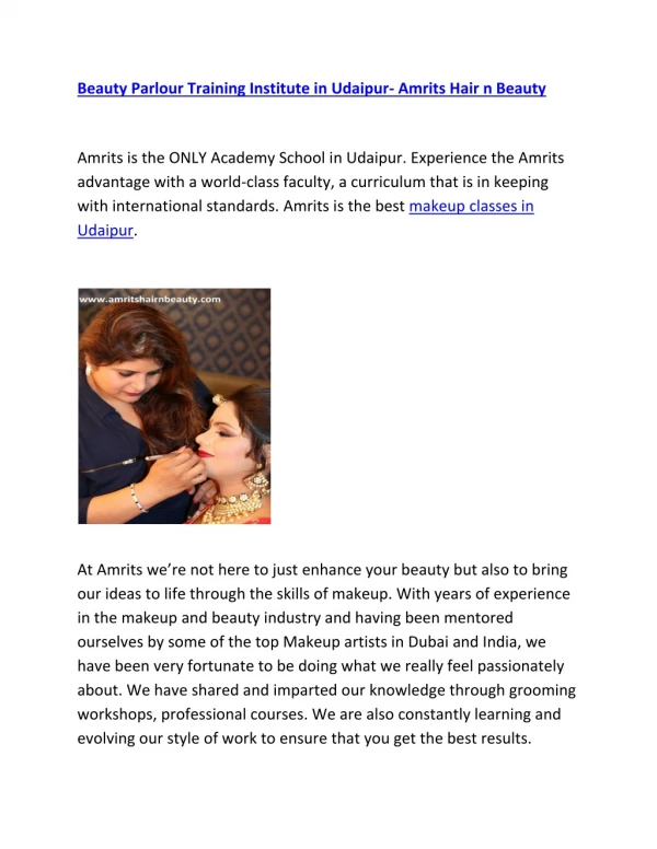 Beauty Parlour Training Institute in Udaipur- Amrits Hair n Beauty