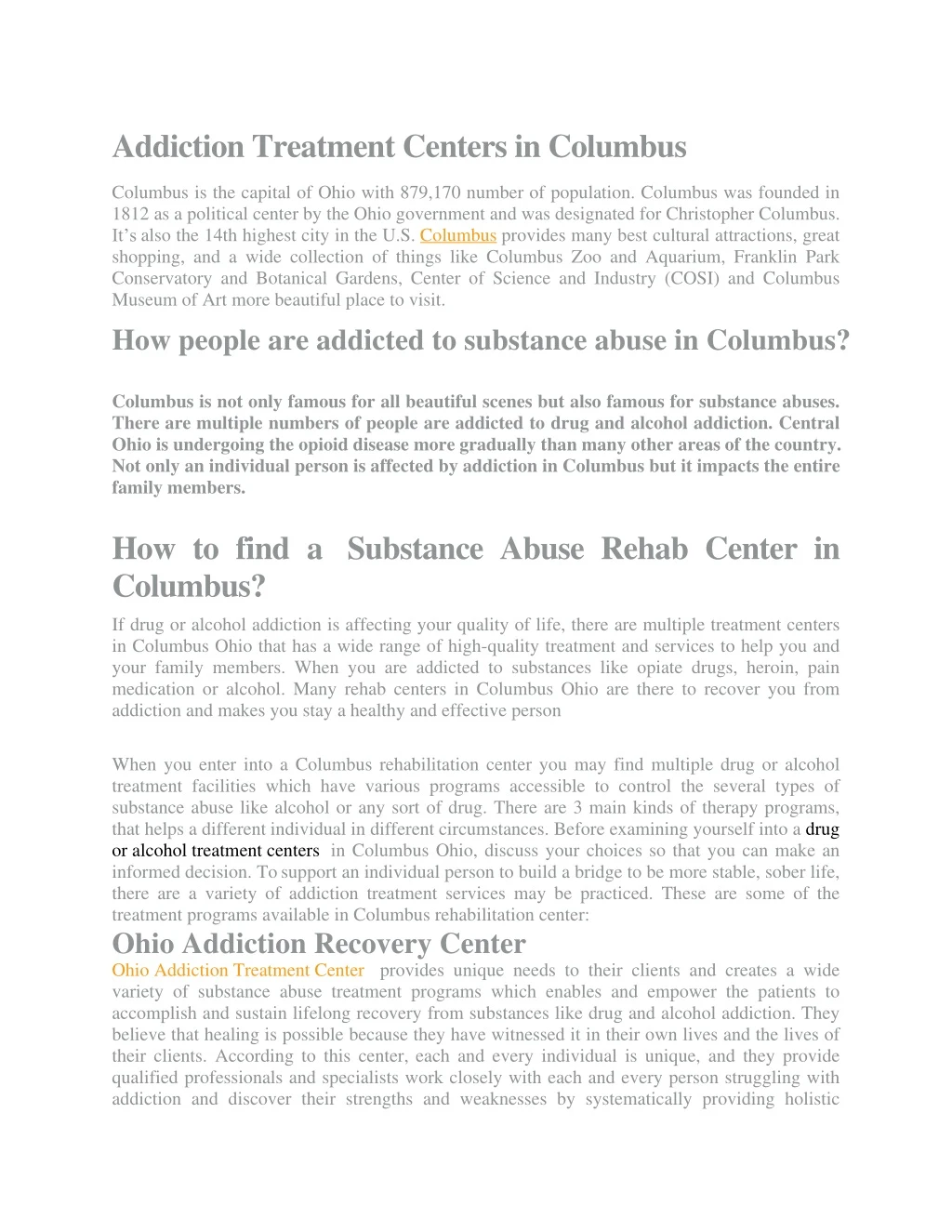 addiction treatment centers in columbus