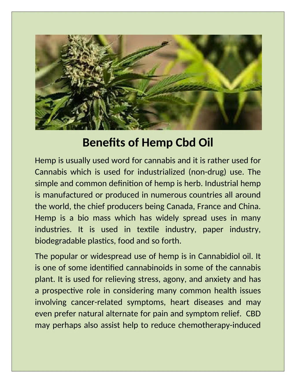 benefits of hemp cbd oil