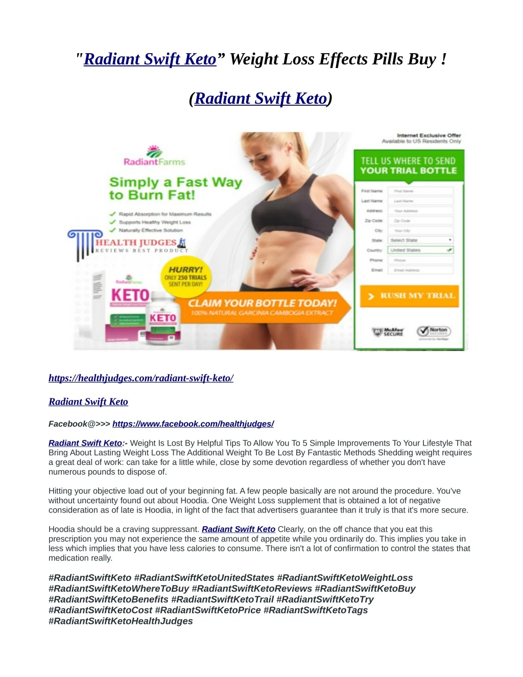radiant swift keto weight loss effects pills buy
