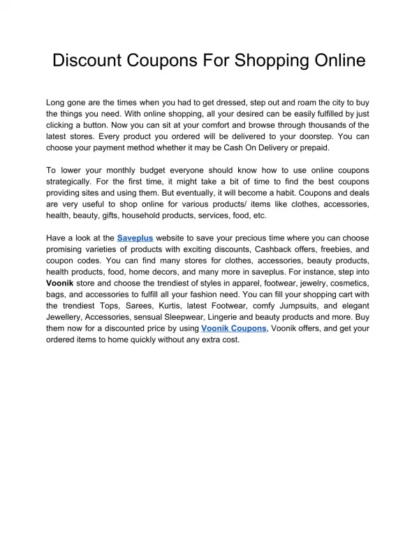 Discount Coupons For Shopping Online
