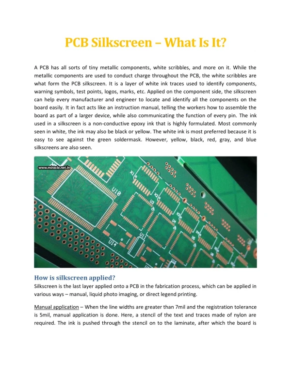 PCB Silkscreen – What Is It? Miracle Electronics