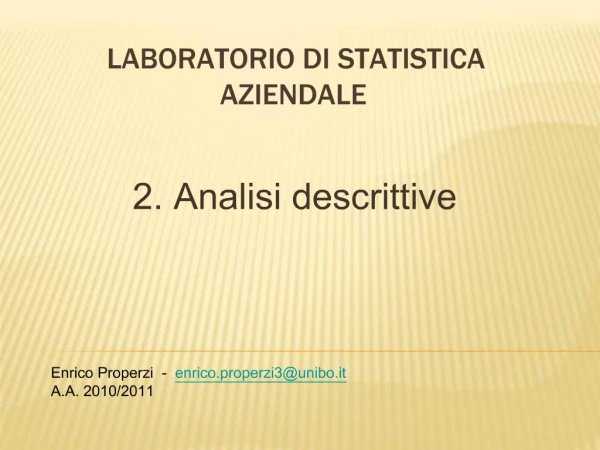 LABORATORIO DI STATISTICA AZIENDALE