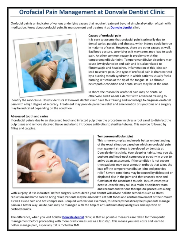 Orofacial Pain Management at Donvale Dentist Clinic