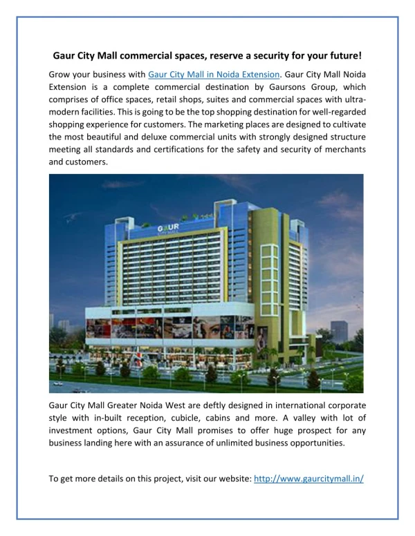 Gaur City Mall commercial project in Noida Extension