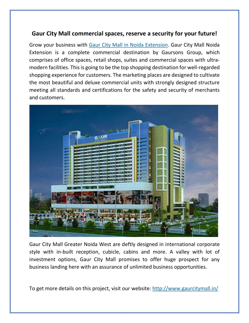 gaur city mall commercial spaces reserve