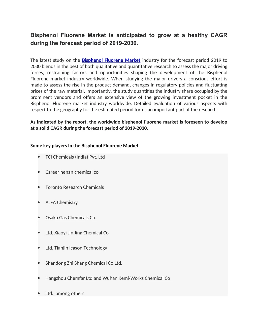 bisphenol fluorene market is anticipated to grow