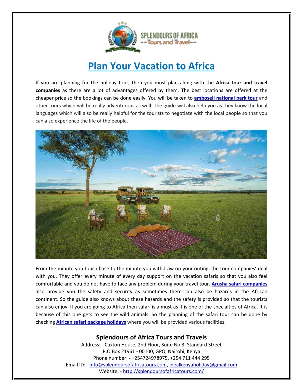 plan your vacation to africa