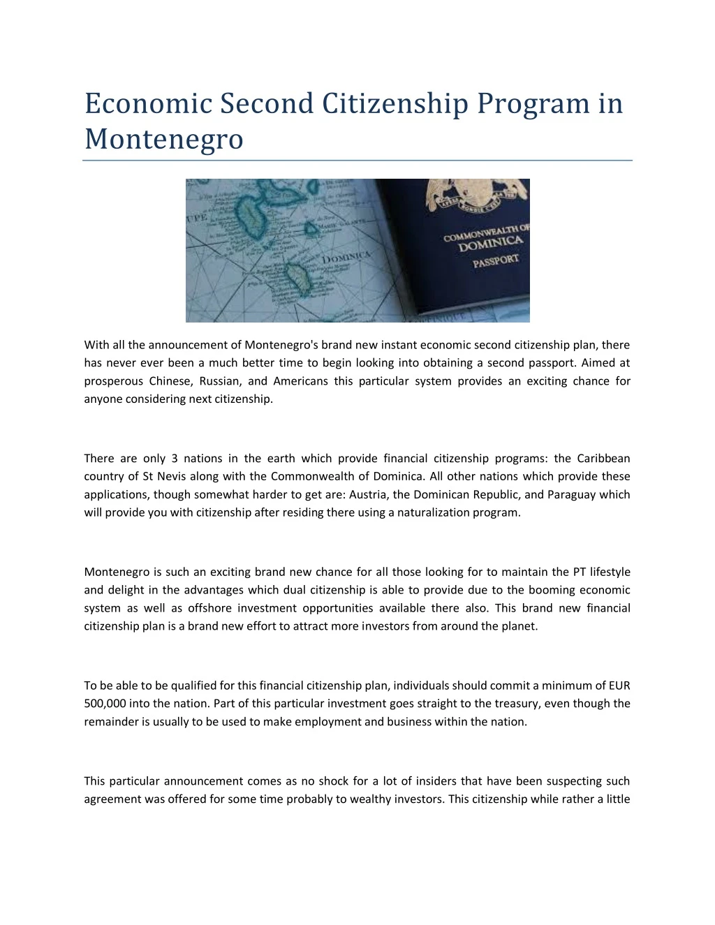 economic second citizenship program in montenegro