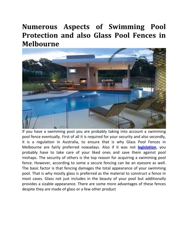 Various Aspects of Pool Security and Glass Pool Fences in Melbourne