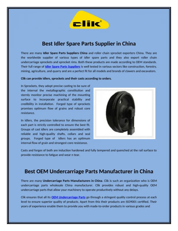 Best Idler Spare Parts Supplier in China