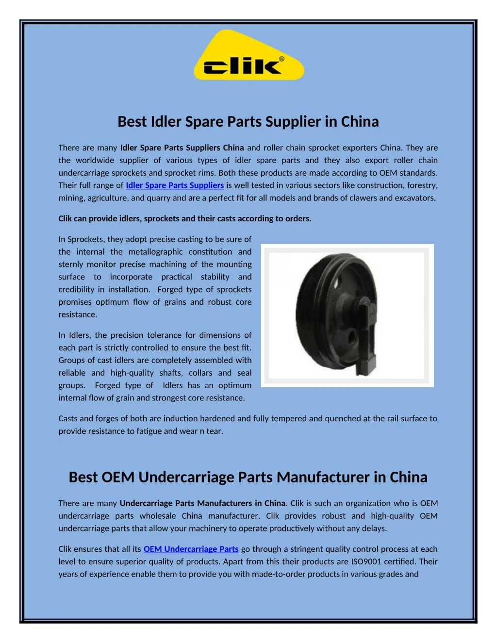 best idler spare parts supplier in china