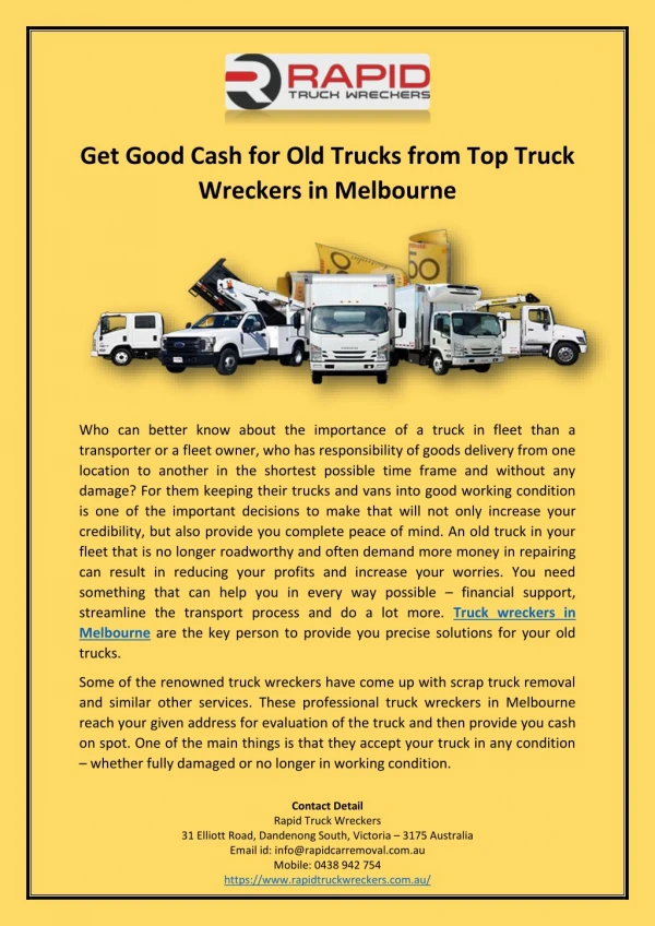 Get Good Cash for Old Trucks from Top Truck Wreckers in Melbourne