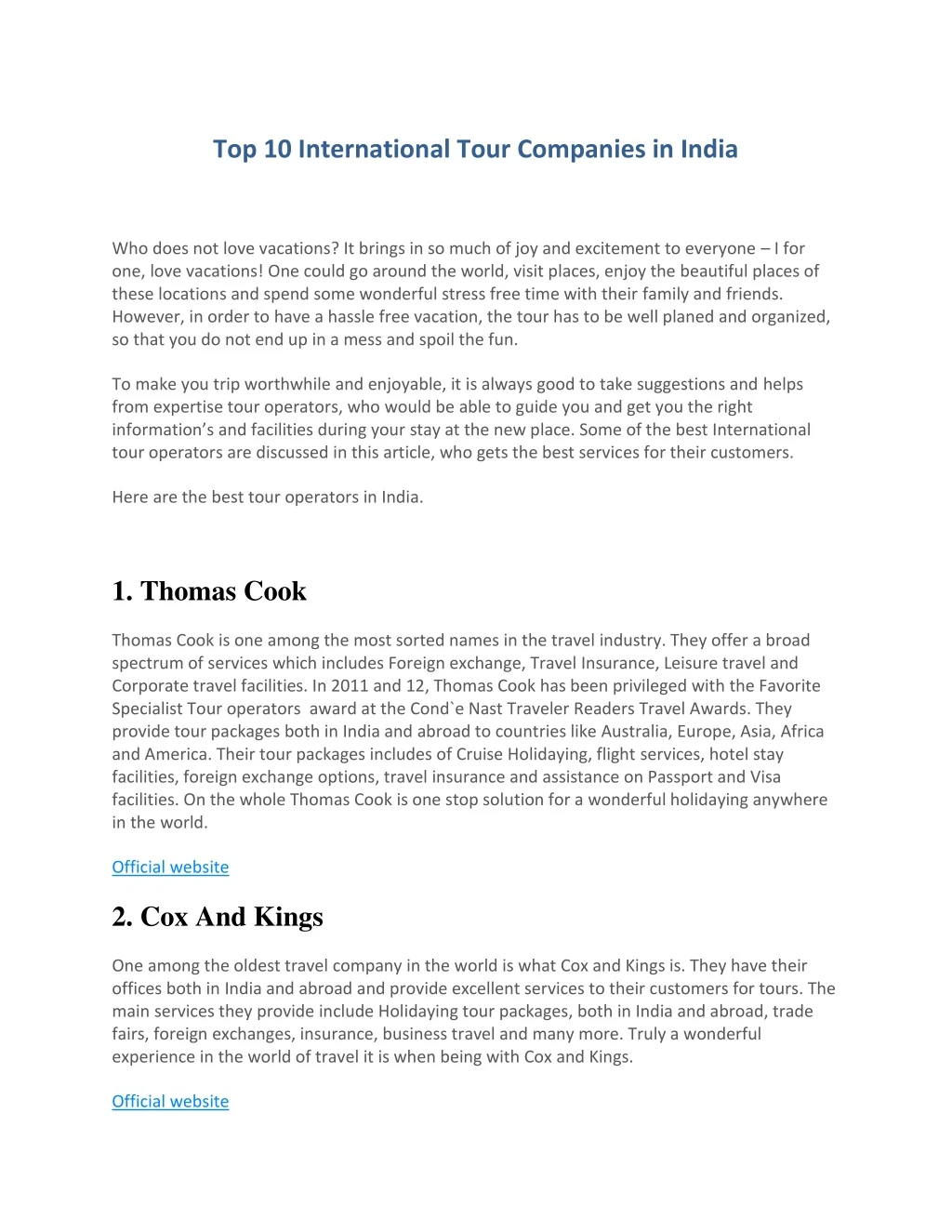 top 10 international tour companies in india