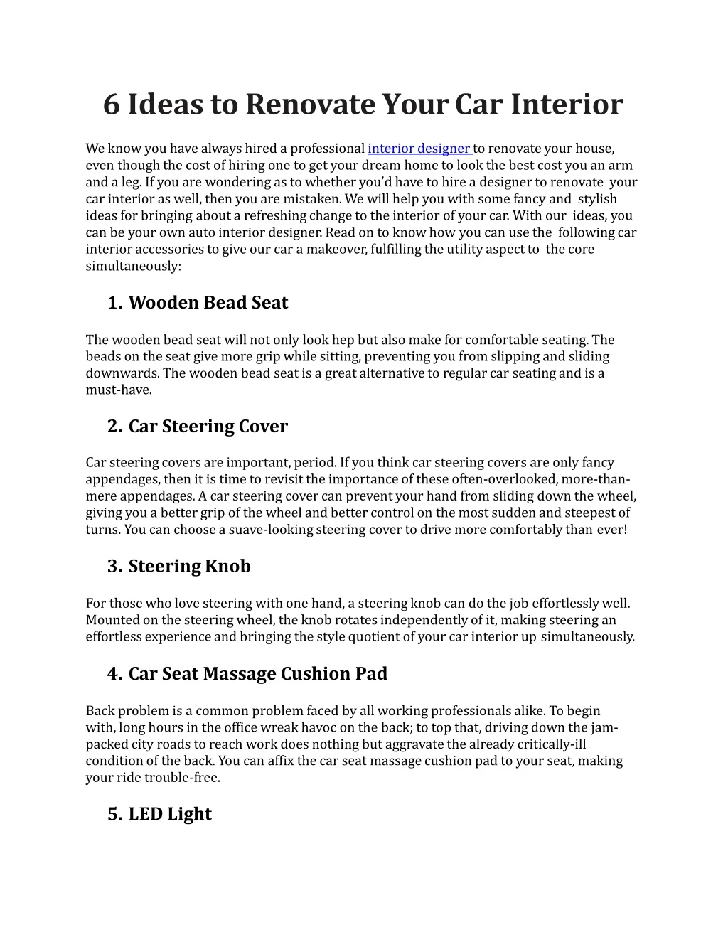 6 ideas to renovate your car interior