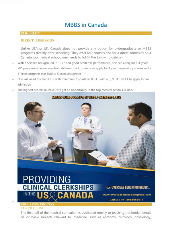 MBBS in Canada | Overseas Education Group