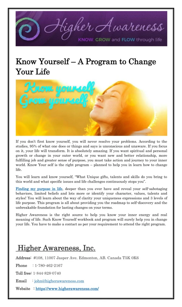 Know Yourself – A Program to Change Your Life