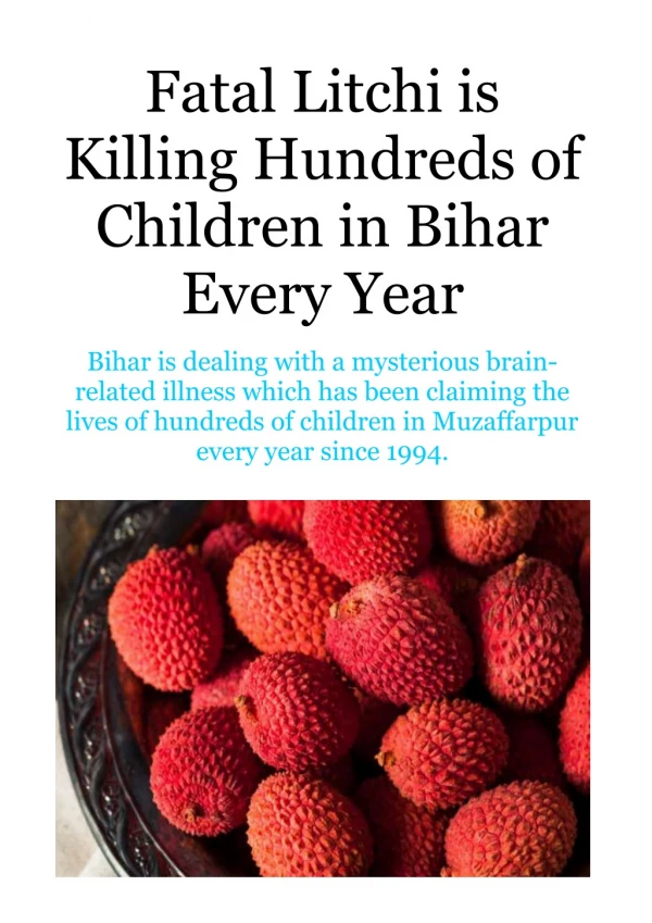 Fatal Litchi is Killing Hundreds of Children in Bihar Every Year