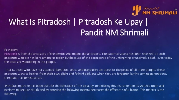 What is Pitradosh | pitradosh ke upay | Pandit NM Shrimali