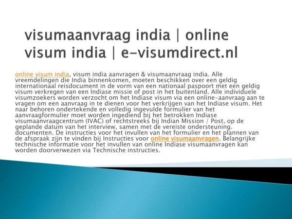 visumaanvraag india | online visum india | e-visumdirect.nl