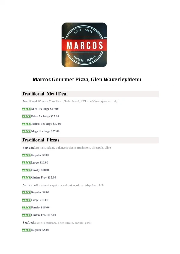15% Off - Marcos Gourmet Pizza-Glen Waverley - Order Food Online