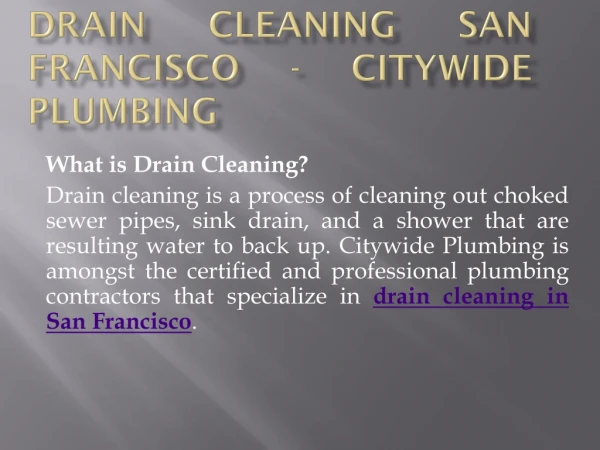 Drain Cleaning San Francisco - Citywide Plumbing
