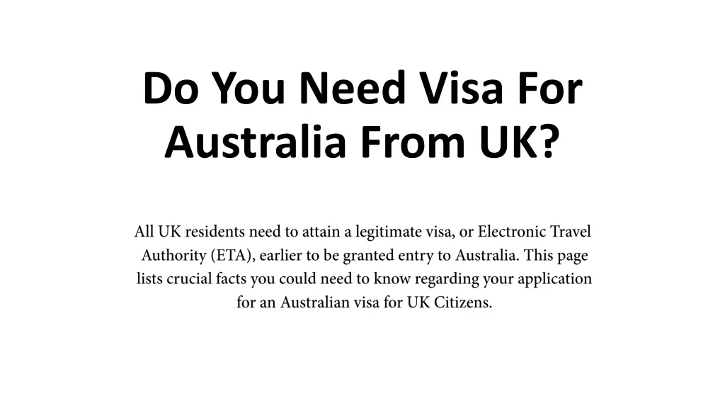 do you need visa for australia from uk