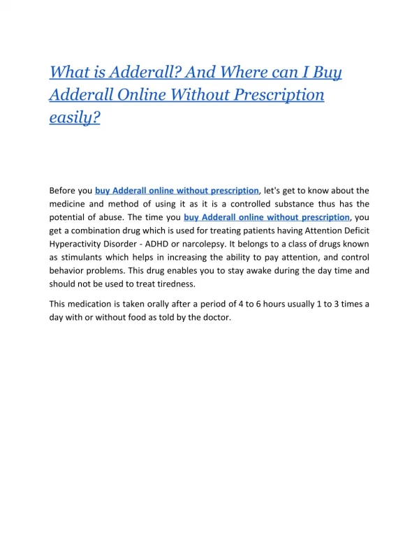 What is Adderall? And Where can I Buy Adderall Online Without Prescription easily?
