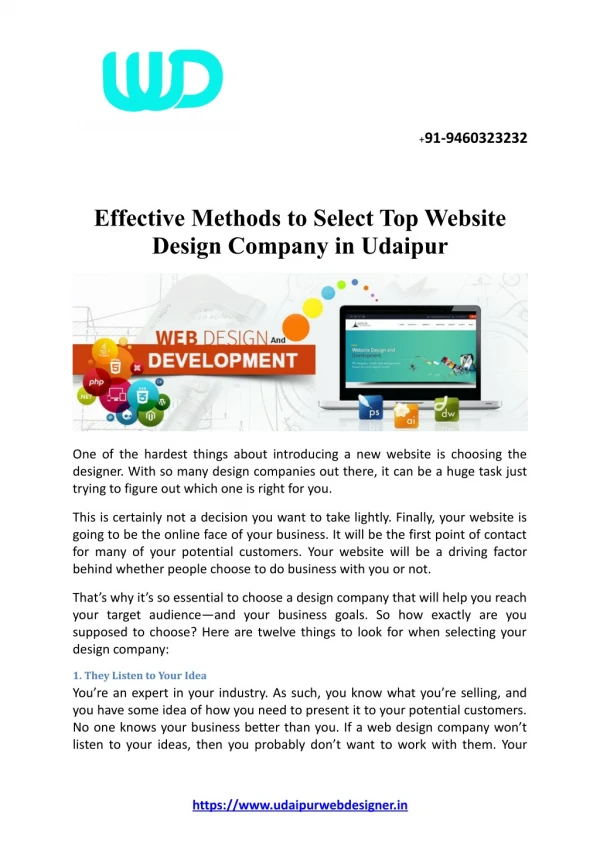 Effective Methods to Select Top Website Design Company in Udaipur