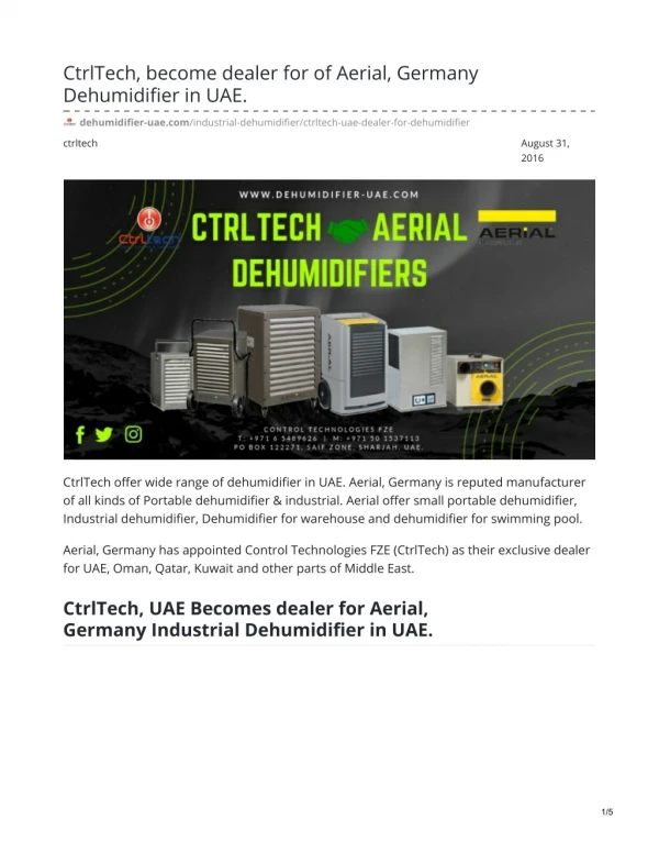 CtrlTech, become dealer for of Aerial, Germany Dehumidifier in UAE. #aerialdehumidifier
