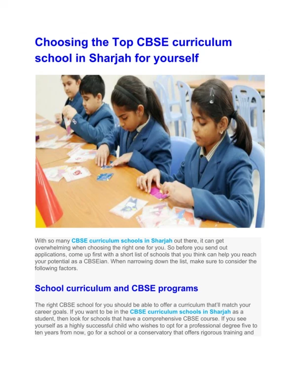 CBSE curriculum school in Sharjah