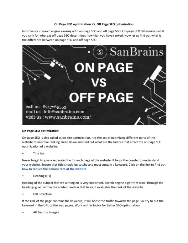 on page seo optimization vs off page