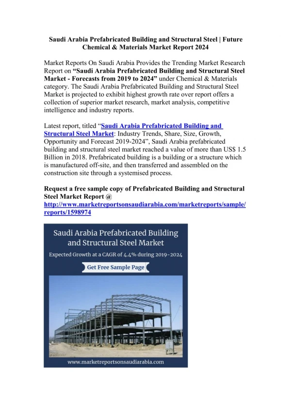 Saudi Arabia Prefabricated Building and Structural Steel Market - Forecasts from 2019 to 2024