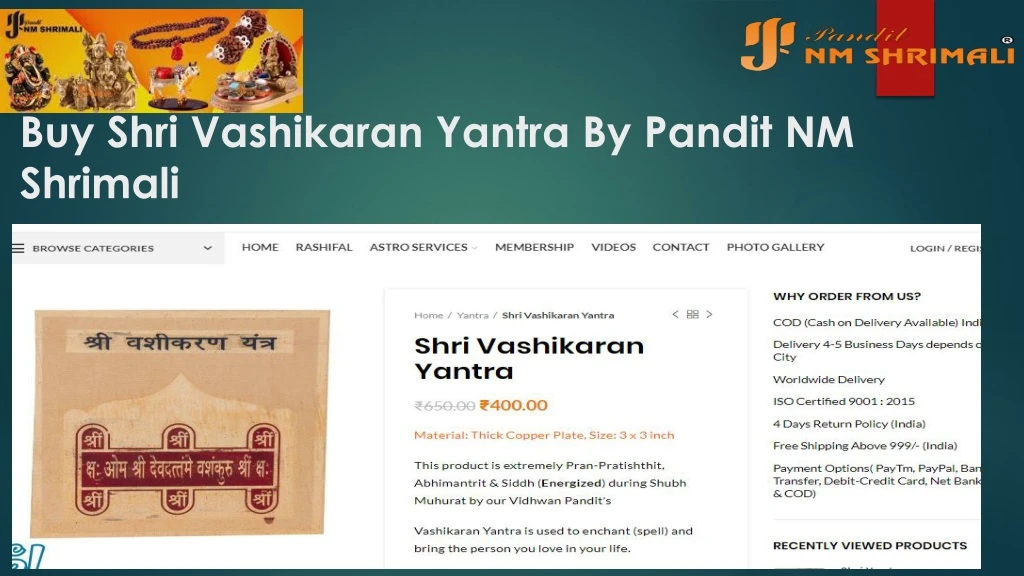 buy shri vashikaran yantra by pandit nm shrimali