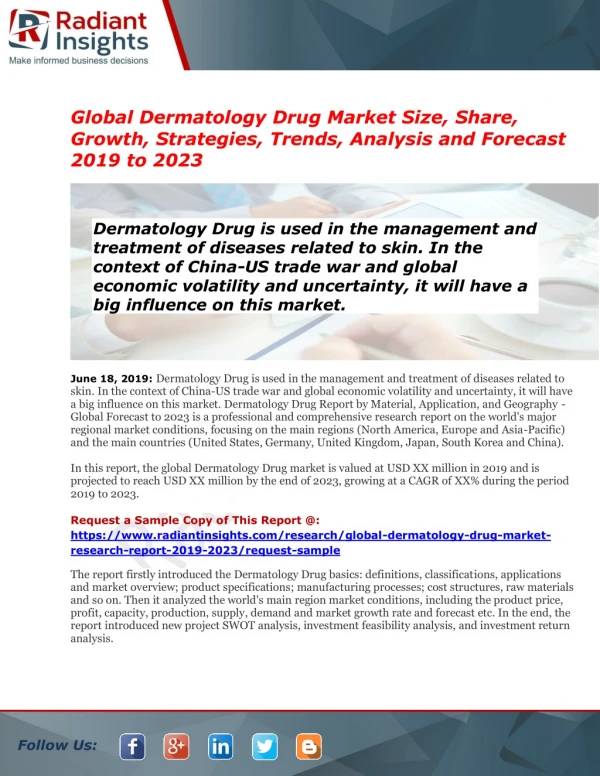 Dermatology Drug Market Types, Growth and Research in Medical Sector 2023