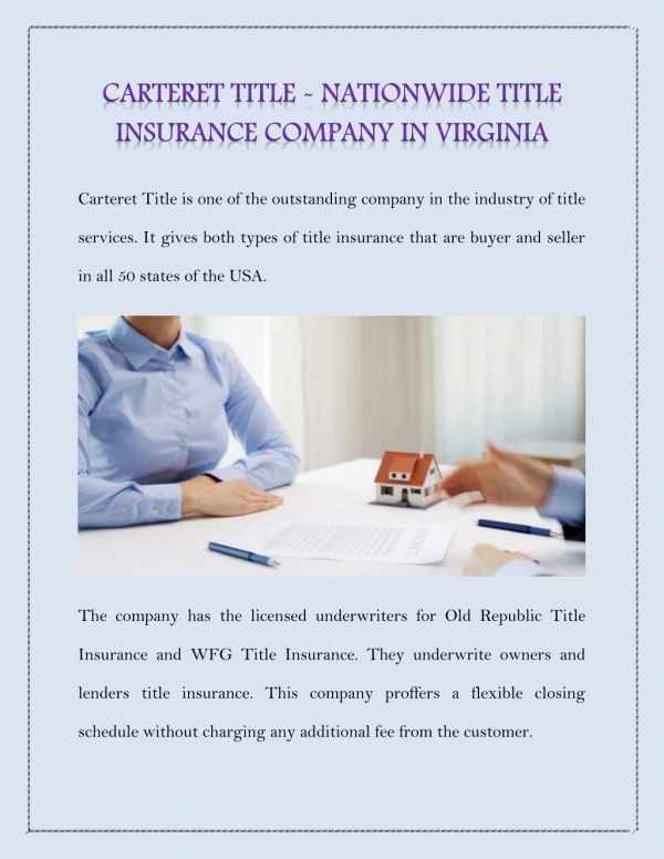 Carteret Title - Nationwide Title Insurance Company in Virginia